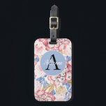 Dusty Blue Rosa Hydrangea Bagagebricka<br><div class="desc">Vattenfärgad bukett med vattenånga i mjuk pastellfärgad rosa och dammiga blå toner. Anpassade med ditt monogram och namn.</div>