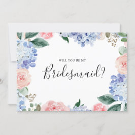 Dusty Blue Rosa hydrangeas Bridesmaid Frieri Inbjudningar