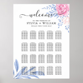 Dusty Blue  Rosa ros Bröllop Sittdiagram Poster