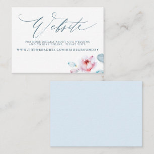 Dusty Blue Rosa ros Bröllop-webbplatskort Visitkort