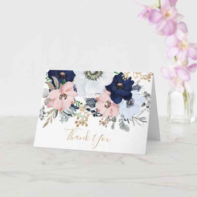 Dusty Blue & Rosa ros Tack Kort (Orkide)