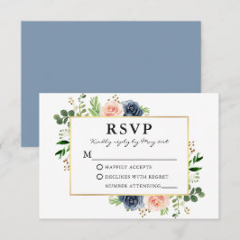 Dusty Blue Rosa Watercolor Ro Greenery Bröllop OSA Kort