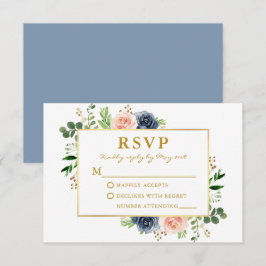 Dusty Blue Rosa Watercolor Ro Guld Bröllop OSA Kort