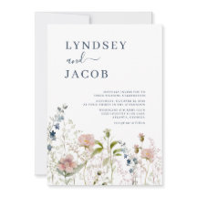 Dusty Blue Rosa Wildblombröllop - inbjudan
