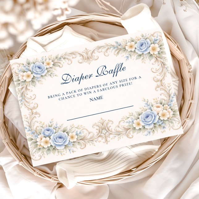 Dusty Blue Rose Barock Diaperraffel Tilläggskort (Skapare uppladdad)