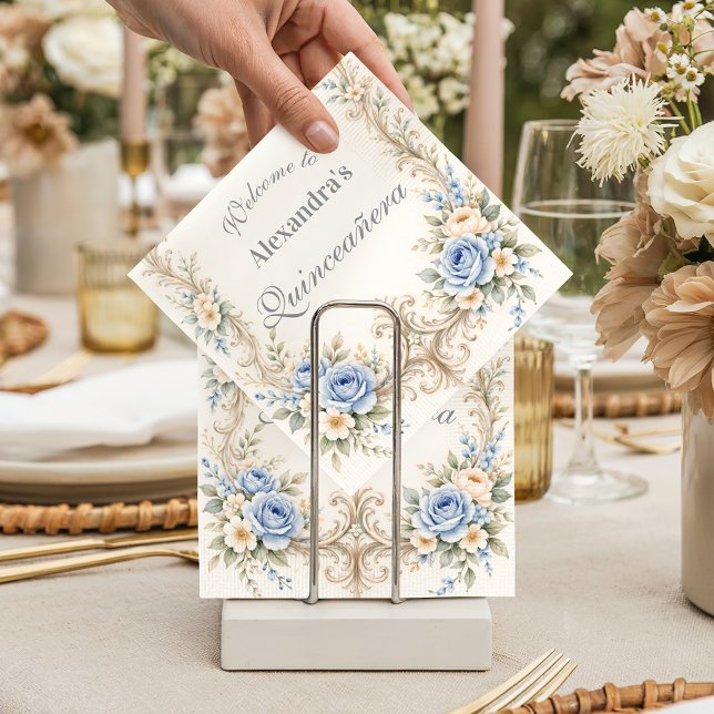Dusty Blue Rose Barock Quinceañera Pappersservett (Skapare uppladdad)