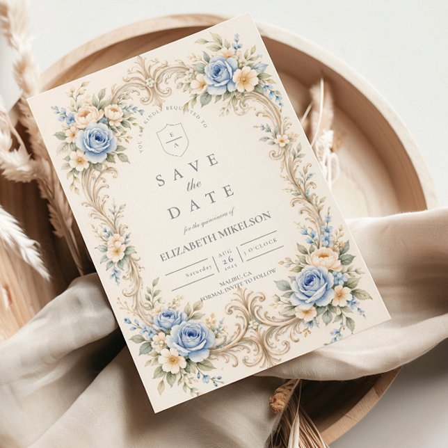 Dusty Blue Rose Barock Quinceañera Spara Datumet (Skapare uppladdad)