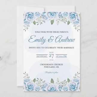 Dusty Blue Rose Elegant Blommig Watercolor Bröllop Inbjudningar