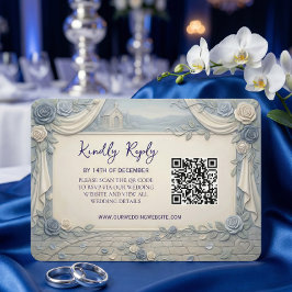 Dusty Blue Rose QR Code Wedding OSA Kort