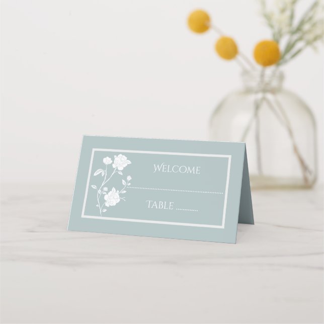Dusty Blue Rose Reception Place Card Placeringskort (Framsida)