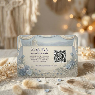 Dusty Blue Rose Romantisk Bröllop QR-kod OSA Kort