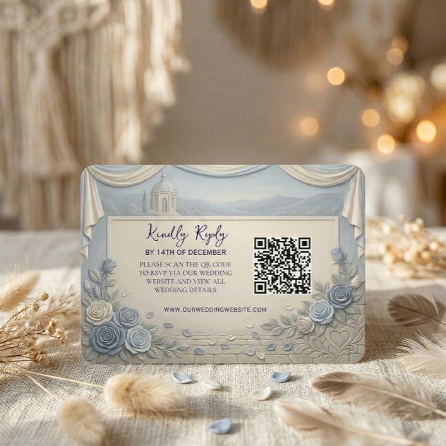 Dusty Blue Rose Romantisk Bröllop QR-kod  OSA Kort (Skapare uppladdad)