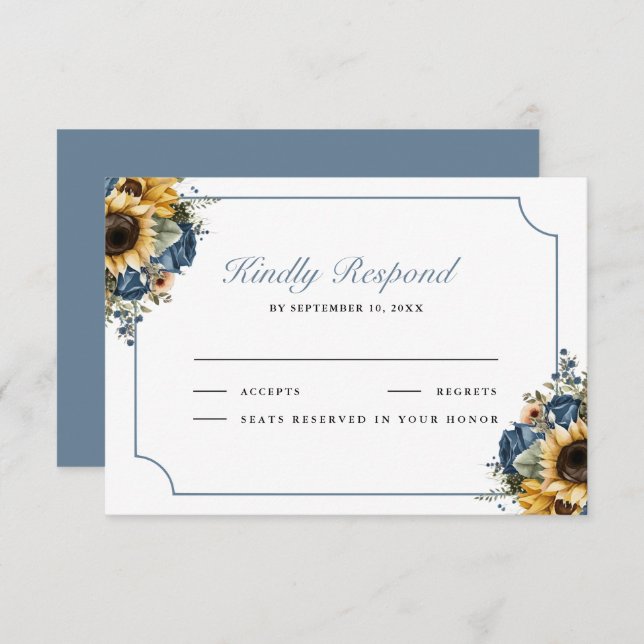Dusty Blue Roses Sunflowers Wedding OSA Kort (Fram/baksida)