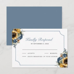 Dusty Blue Rosor Solros Bröllop OSA Kort