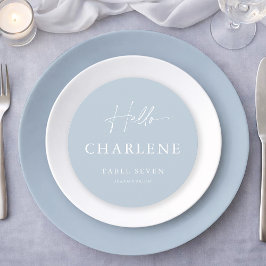 Dusty Blue Round Wedding Place Card & Menu  Meny