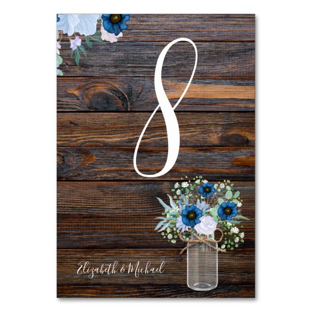 Dusty Blue Rustic Blommigt Bordsnummer Card (Framsidan)