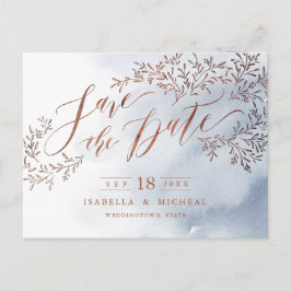 Dusty Blue Rustic blommigt calligraphy save date Meddelande Vykort