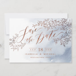 Dusty Blue Rustic blommigt calligraphy save date Spara Datumet