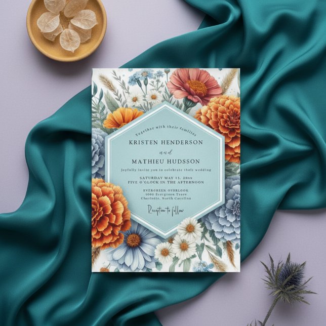 Dusty Blue Rustic Bloom Wedding Inbjudningar (Skapare uppladdad)