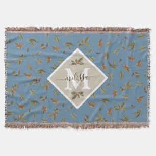 Dusty Blue Rustic Brown Lövs Monogrammed Filt