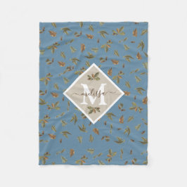 Dusty Blue Rustic Brown Lövs Monogrammed Fleecefilt