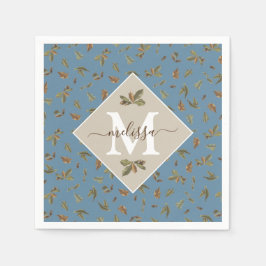 Dusty Blue Rustic Brown Lövs Monogrammed Pappersservett