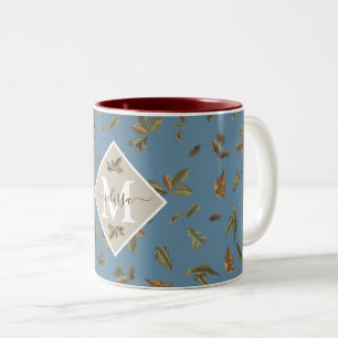 Dusty Blue Rustic Brown Lövs Monogrammed Två-Tonad Mugg