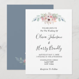 Dusty Blue Rustic Eucalyptus Greenery Bröllop Inbjudningar