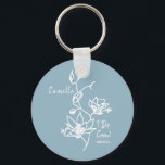 Dusty Blue Rustic I Do Crew Bridesmaid Möhippa Nyckelring<br><div class="desc">Botanisk blommigt mot en färgstark,  rustisk dammig blått gör en lysande gåva till brudens sida. Anpassa enkelt med namn och vilket händelsemedatum du vill ha. Gift keepsaké för bachelorette-partiet,  brudens sida,  maid of honor med mera.</div>