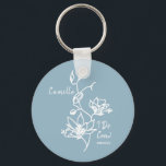 Dusty Blue Rustic I Do Crew Bridesmaid Möhippa Nyckelring<br><div class="desc">Botanisk blommigt mot en färgstark,  rustisk dammig blått gör en lysande gåva till brudens sida. Anpassa enkelt med namn och vilket händelsemedatum du vill ha. Gift keepsaké för bachelorette-partiet,  brudens sida,  maid of honor med mera.</div>