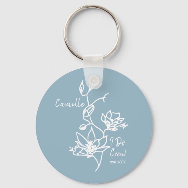 Dusty Blue Rustic I Do Crew Bridesmaid Möhippa Nyckelring (Framsida)