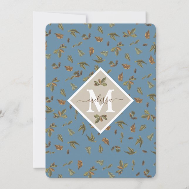 Dusty Blue Rustic Löv Monogrammed Note Card Tack Kort (Framsida)
