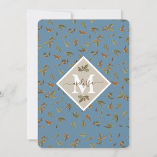Dusty Blue Rustic Löv Monogrammed Note Card Tack Kort