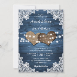 Dusty Blue Rustic Wood Burlap Snöre Ljus Bröllop Inbjudningar