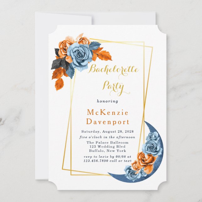 Dusty Blue & Rusty Peony Blommigt Bachelorette Par Inbjudningar (Framsida)