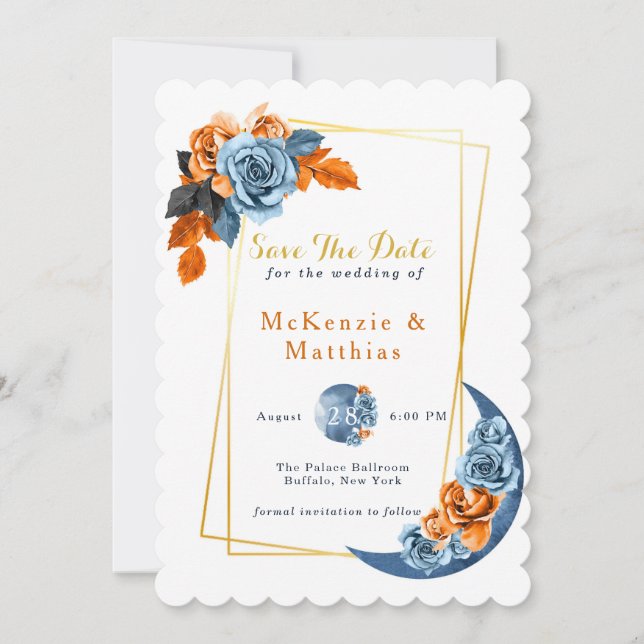 Dusty Blue & Rusty Peony Blommigt Save Date Card Inbjudningar (Framsida)