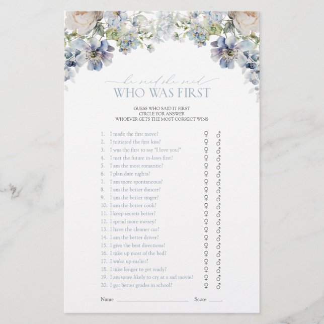 Dusty Blue sa att hon sa Blommigt Shower Game (Framsida)