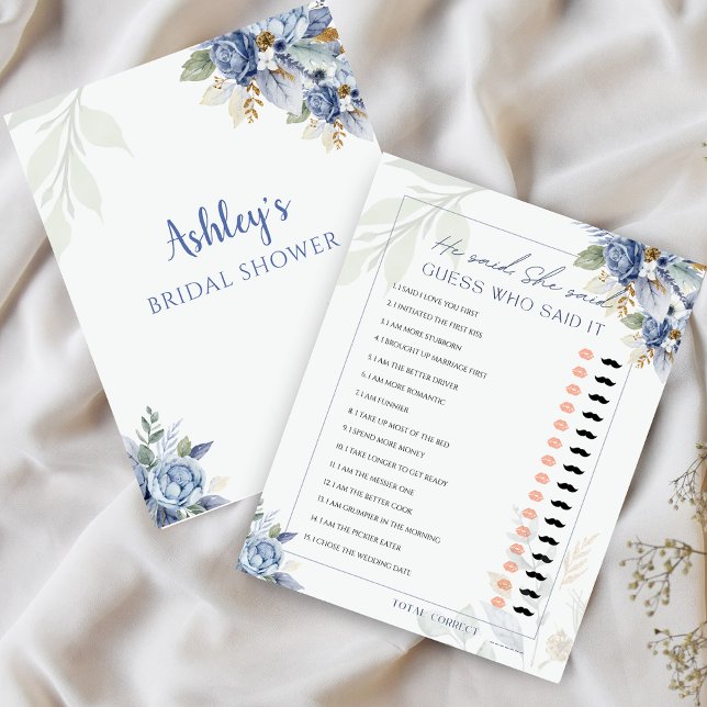 Dusty Blue sa att hon sa Möhippa Game (Dusty Blue He Said She Said Bridal Shower Game)