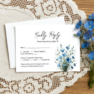 Dusty Blue & Sage Boho Chic Wildblomma Bröllop OSA Kort