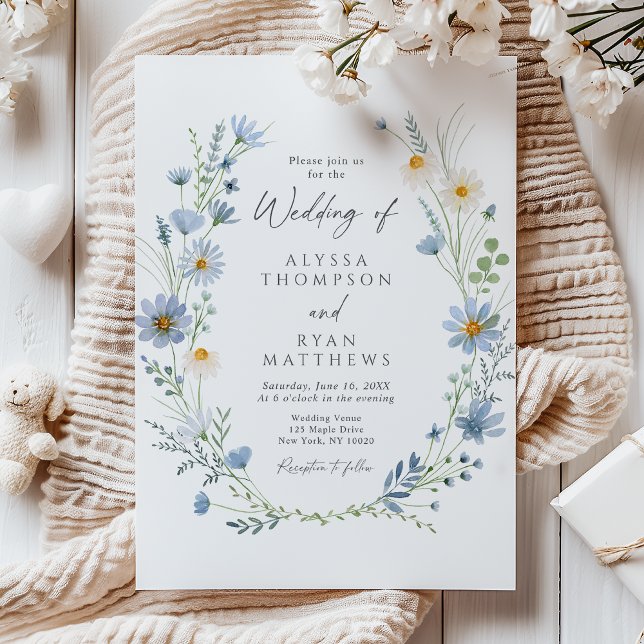 Dusty Blue Sage Green Wildflower Floral Wedding Inbjudningar (Skapare uppladdad)