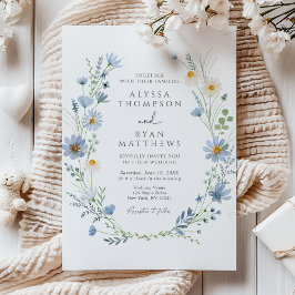 Dusty Blue Sage Green Wildflower Floral Wedding Inbjudningar