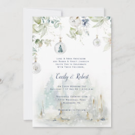 Dusty Blue Sage Grönt Blommigt Snö Globes Bröllop Inbjudningar