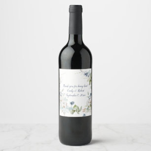 Dusty Blue Sage Grönt Blommigt Vin Flaska Vinflaska Etikett