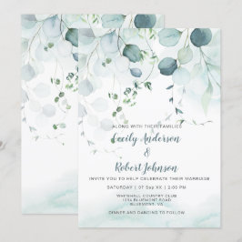 Dusty Blue & Sage Grönt Eucalyptus Bröllop Inbjudningar