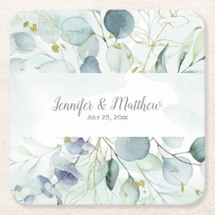 Dusty Blue Sage Grönt Eucalyptus Bröllop Underlägg Papper Kvadrat