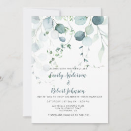 Dusty Blue & Sage Grönt Eucalyptus på vitt Inbjudningar