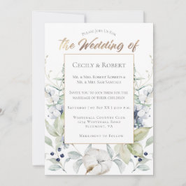 Dusty Blue Sage Grönt Grått Winter Blommigt Bröllo Inbjudningar