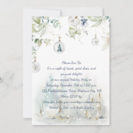 Dusty Blue, Sage Grönt Greenery jul Party Inbjudningar