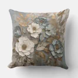 Dusty Blue Sage Guld Cream Blommigt Farmhouse Kudde