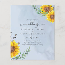 Dusty Blue Sage Sunblommor Rustic Boho Bröllop Flygblad
